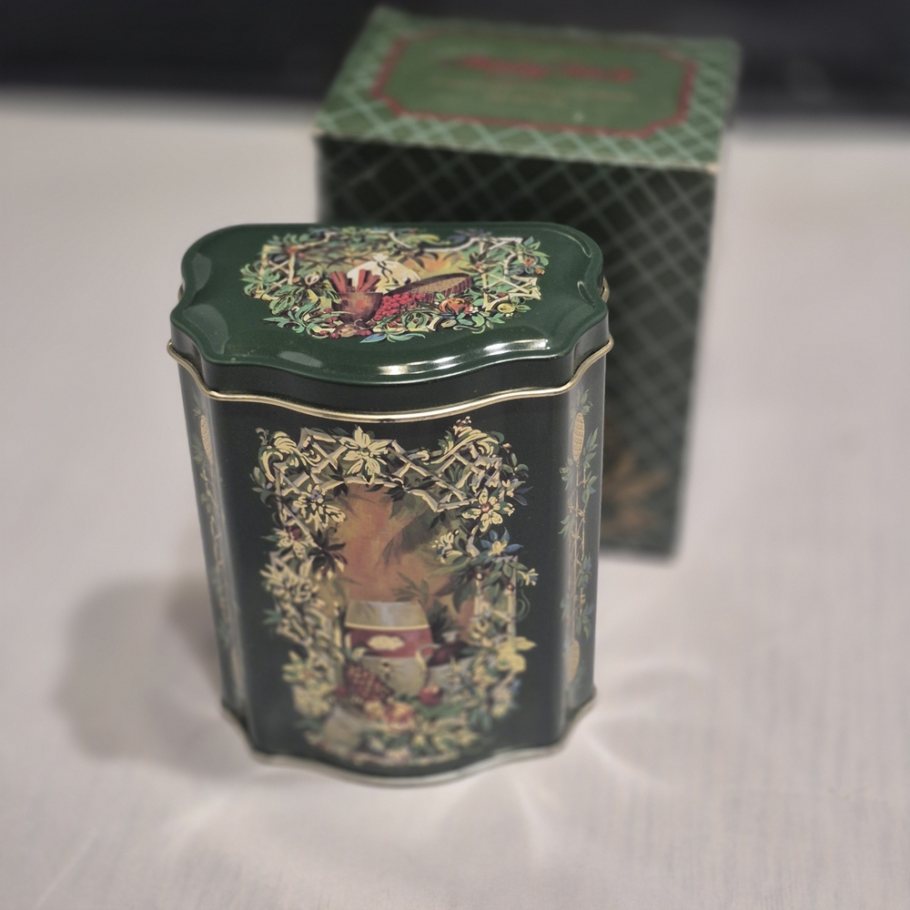 Avon Decorative Green Tin with Floral Design